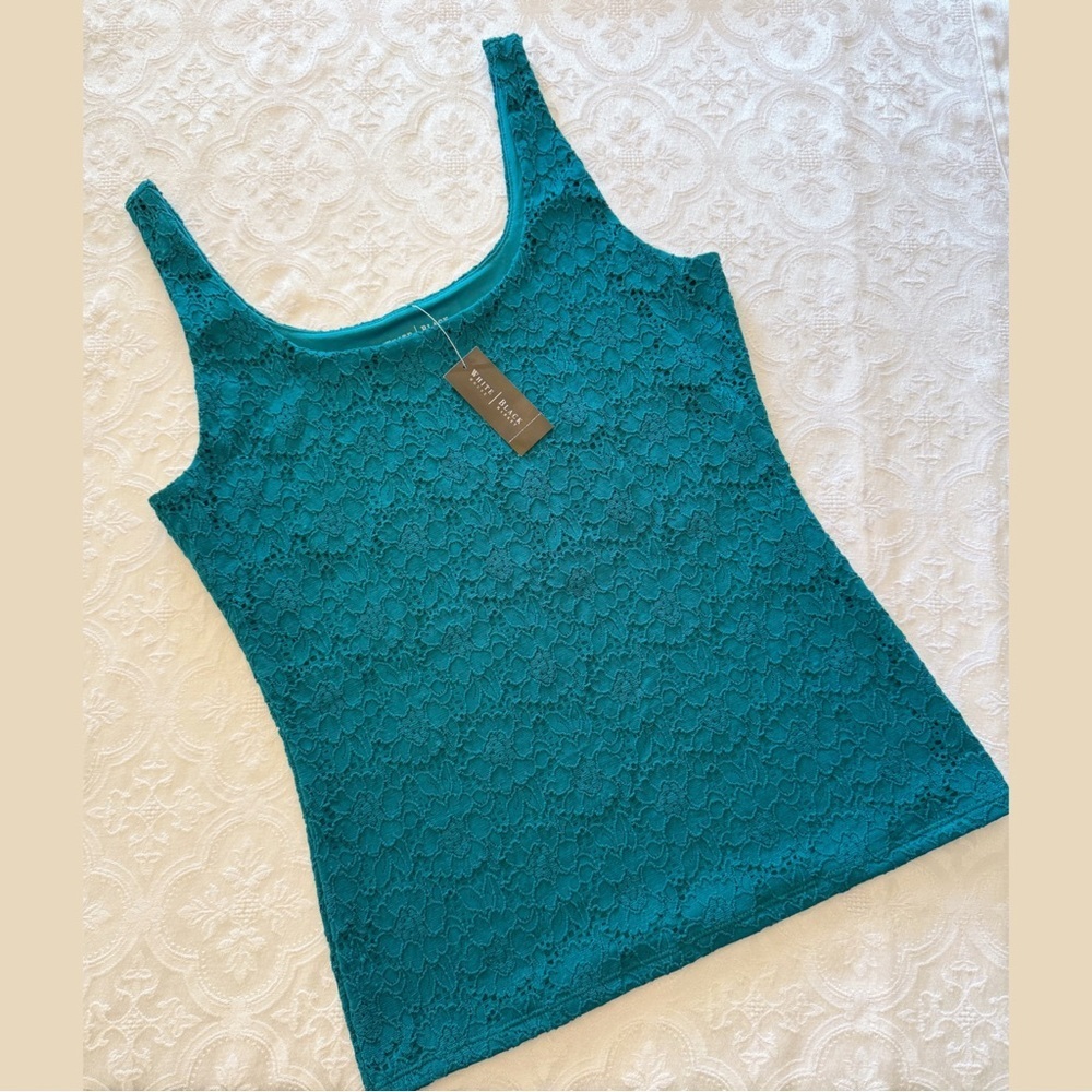 White House Black Market Teal Lace Tank Top Small Sleeveless Floral Stretch - Picture 9 of 9